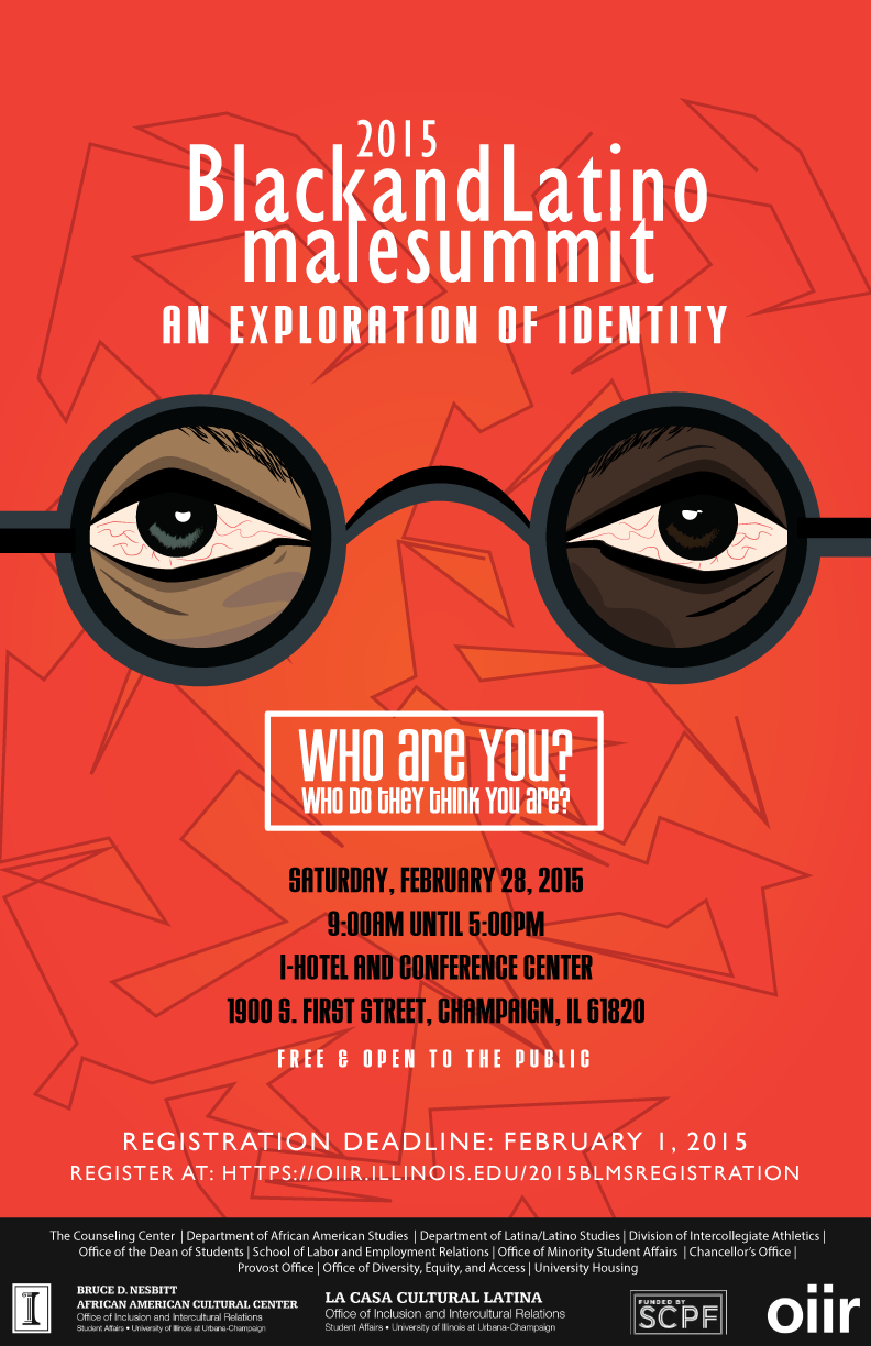 Poster from 2015 BLMS featuring illustration of eyes framed in glasses against red background
