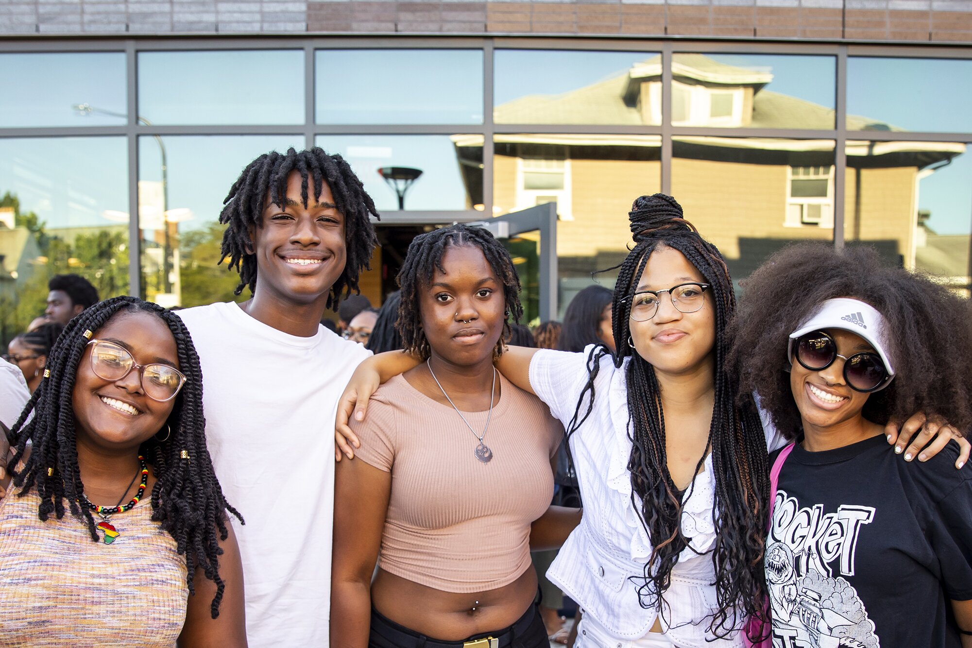 Group of students in front of the Bruce D. Nesbitt African American Cultural Center